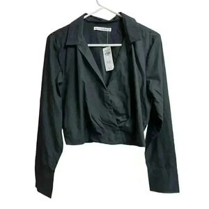 Abercrombie & Fitch Long Sleeve Poplin Wrap Cropped Top in Black Medium New